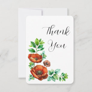 Sublime Watercolor Red Poppies in Vintage Style Thank You Card