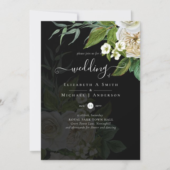 Sublime Wedding Suite - White Roses Invitation (Front)