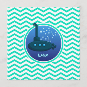 Submarine; Aqua Green Chevron Invitation