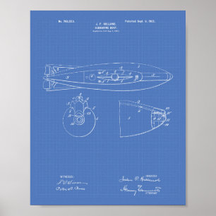 Submarine Boat 1902 Patent Art Blueprint Poster
