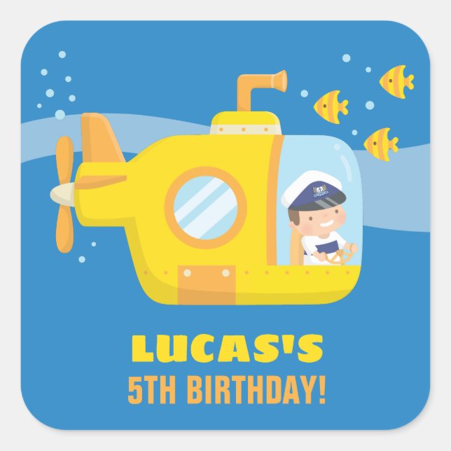 Submarine Boy Captain Under the Sea Party Stickers (Front)