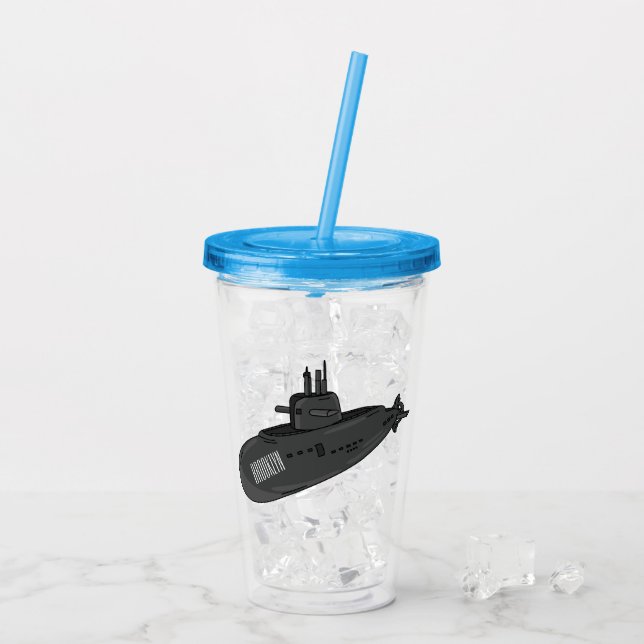Submarine cartoon illustration acrylic tumbler (Back Ice)