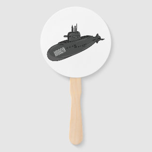 Submarine cartoon illustration hand fan