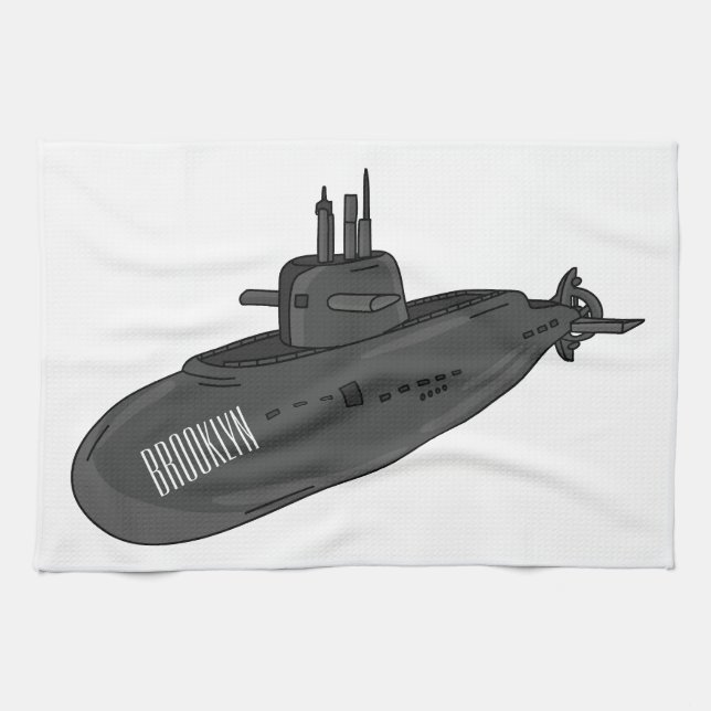 Submarine cartoon illustration  kitchen towel (Horizontal)