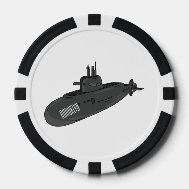 Submarine cartoon illustration poker chips (Front)