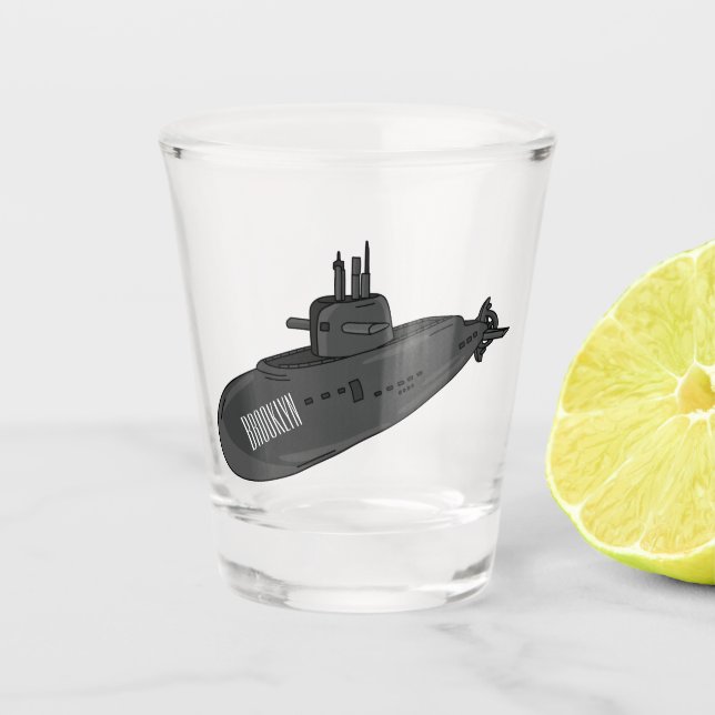 Submarine cartoon illustration shot glass (Front)