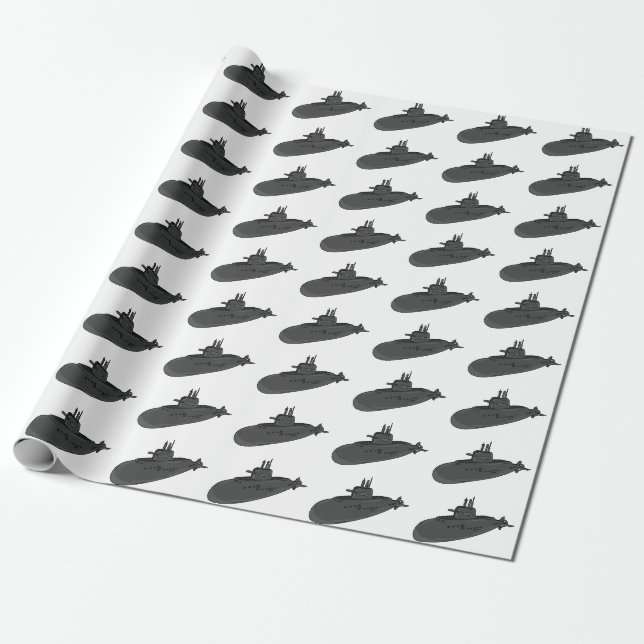 Submarine cartoon illustration wrapping paper (Unrolled)