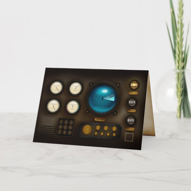Submarine Control Panel Sonar Display Steampunk Card (Front)