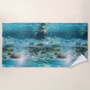 Submarine Coral Reef Illustration Beach Towel