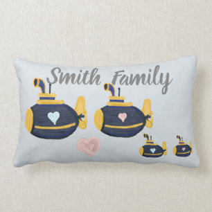 Submarine family 2 kids customize name lumbar pillow