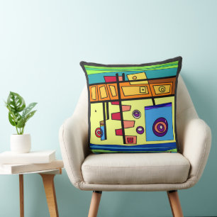 Submarine Life Orange Yellow Blue Green Throw Pillow