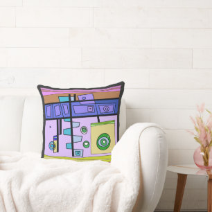 Submarine Life Pastel Indigo Lilac Green Brown Throw Pillow