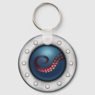 Submarine Porthole Deep Sea Creature Steampunk Keychain