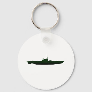 Submarine Silhouette On White Keychain