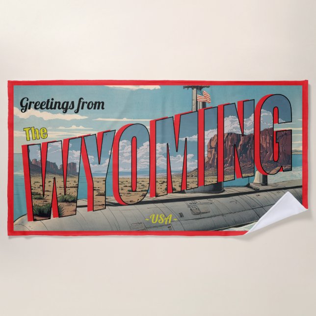 Submarine Wyoming For USA Retro Beach Towel (Front)