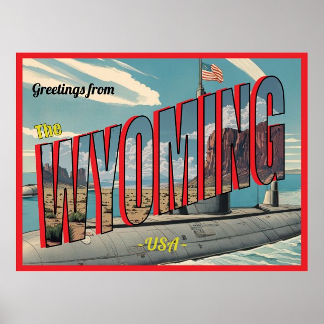 Submarine Wyoming For USA Retro Postcard Poster (Front)
