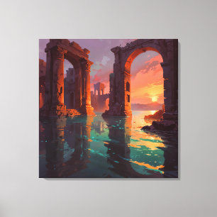 Submerged Ruins - Landscape Illustration Style Canvas Print