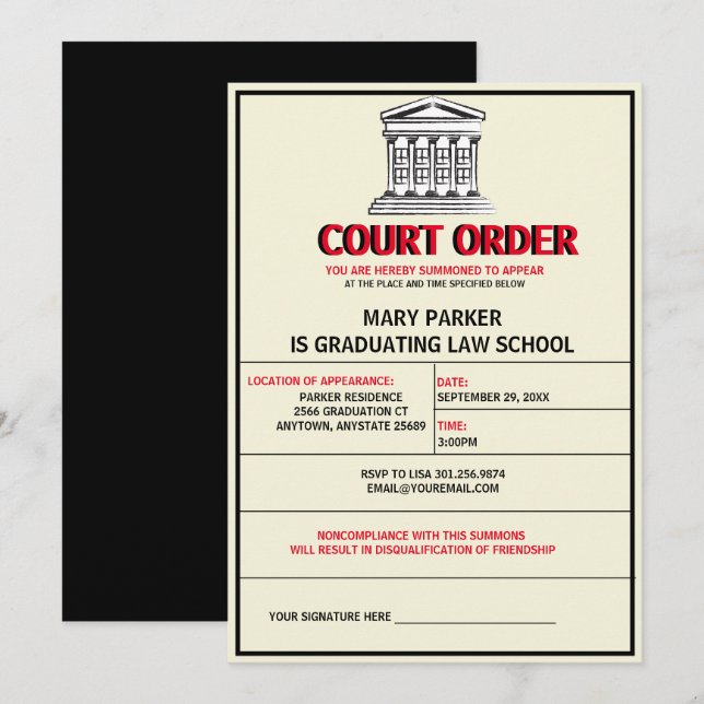 Subpeona Graduation Party Invitations (Front/Back)