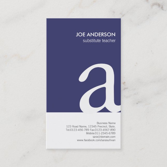 Substituer enseignant Bold Monogram Carte de visit (Devant)