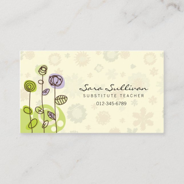 Substituer enseignant Carte de visite Doodle Flowe (Devant)