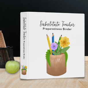 Substitute School Teacher Pencils Flowers Binder