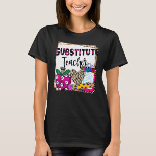 Substitute Teacher Back To School Leopard Backgrou T-Shirt
