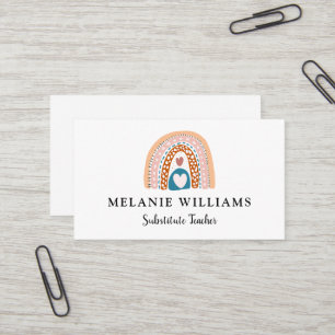 Substitute Teacher Boho Rainbow  Business Card