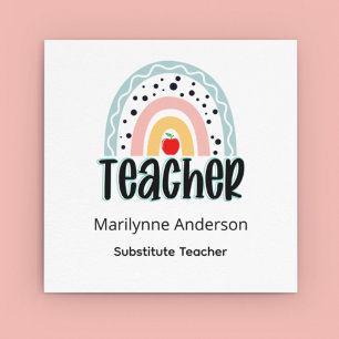 Substitute Teacher Boho Rainbow Square Business Card