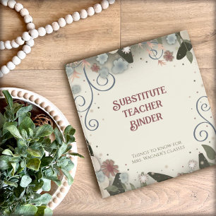 Substitute Teacher Pretty Pastel Custom Floral Binder