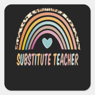 Substitute Teacher Rainbow Leopard Back To School Square Sticker