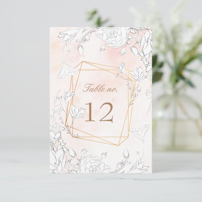 Subtil Blush Floral Mariage Numéro de table (Debout devant)