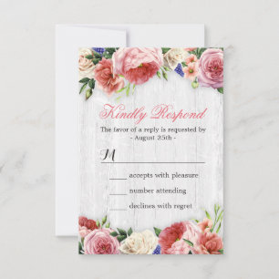 Subtil Chic Rustique Rose Floral Wood RSVP Réponse