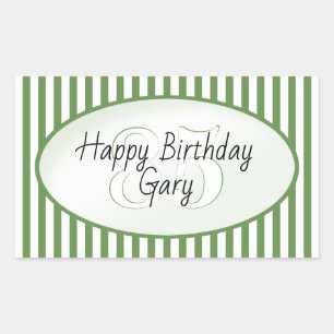 Subtle Age Green and White Stripe Happy Birthday Sticker