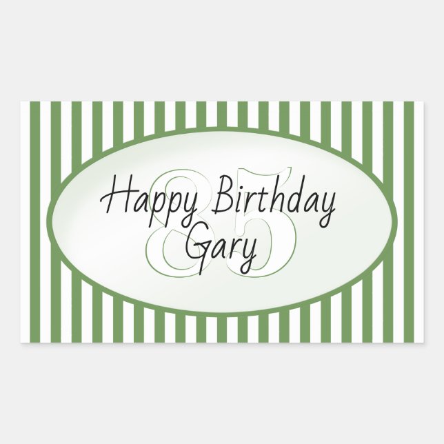 Subtle Age Green and White Stripe Happy Birthday Sticker (Front)
