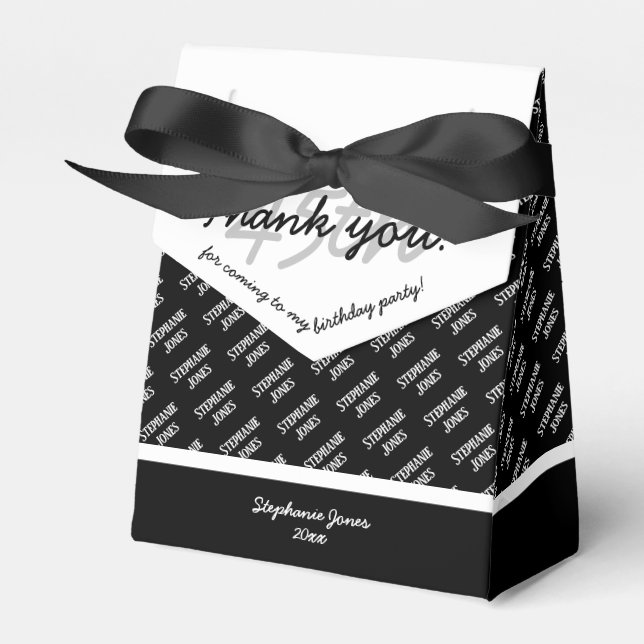 Subtle Age Your Name Text Pattern - Black/White Favor Box (Front Side)