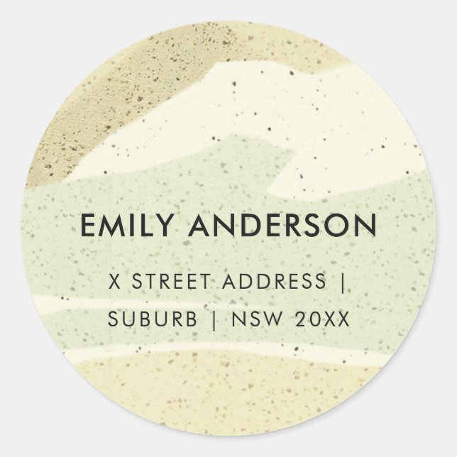 SUBTLE AQUA GREY MODERN ABSTRACT ART WAVES ADDRESS CLASSIC ROUND STICKER (Front)