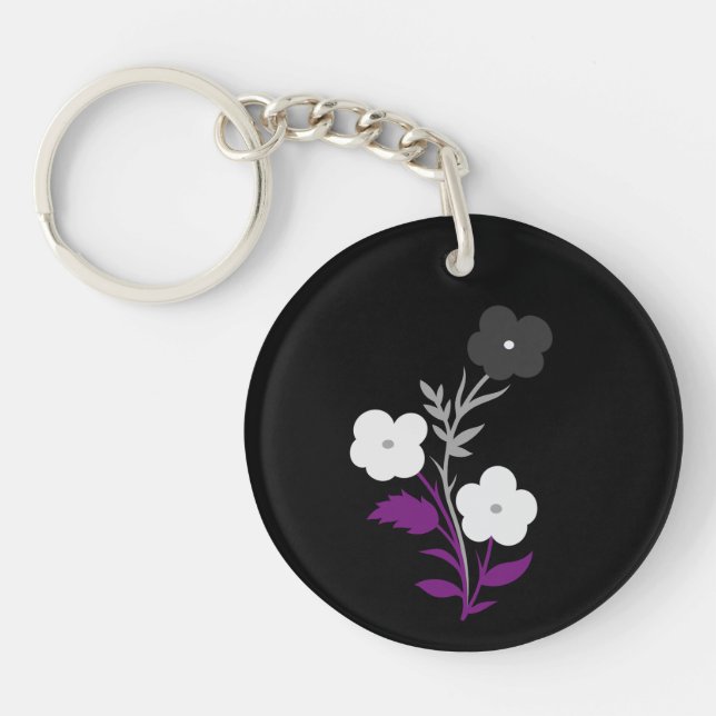Subtle Asexual Flag Flowers Keychain (Front)