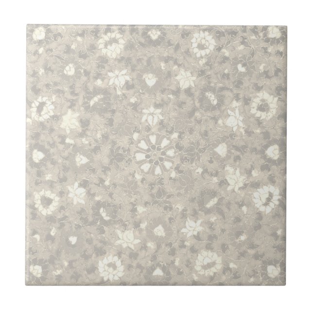 Subtle Beige Floral Vintage Chinese Flower Tile (Front)