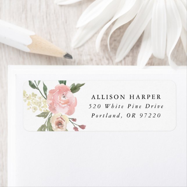 Subtle Blooms Aquarelle Florale Adresse de retour (En situation)