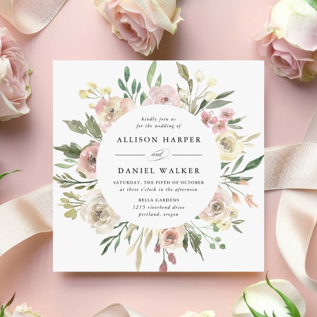 Subtle Blooms | Square Wedding Invitation (Creator Uploaded)