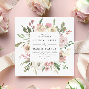 Subtle Blooms   Square Wedding Invitation