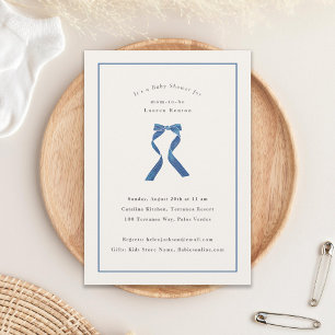 Subtle Blue Bow Classic Boy Baby Shower Invitation