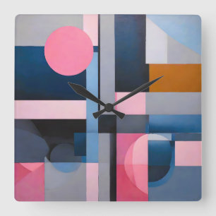 Subtle Blues & Pinks in Geometric Abstraction Square Wall Clock