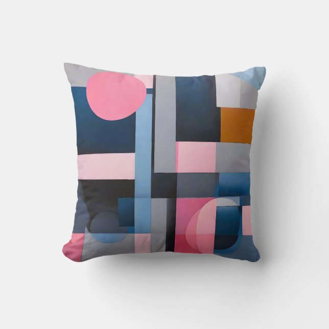 Subtle Blues & Pinks in Geometric Abstraction Throw Pillow (Front)