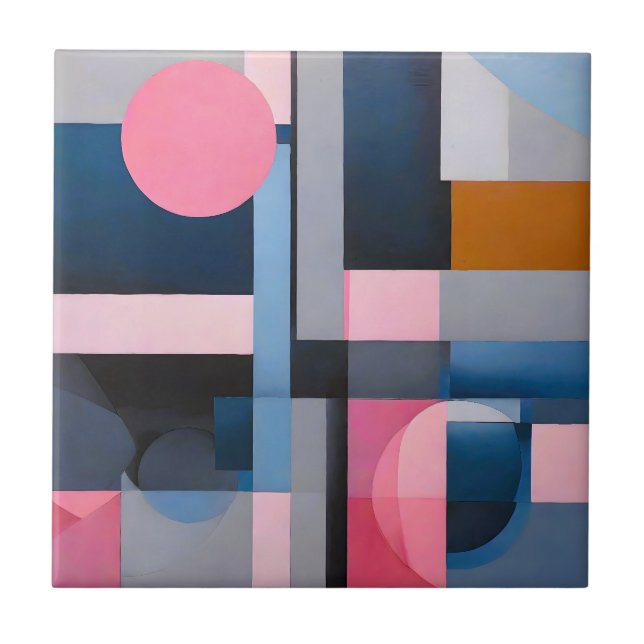 Subtle Blues & Pinks in Geometric Abstraction Tile (Front)