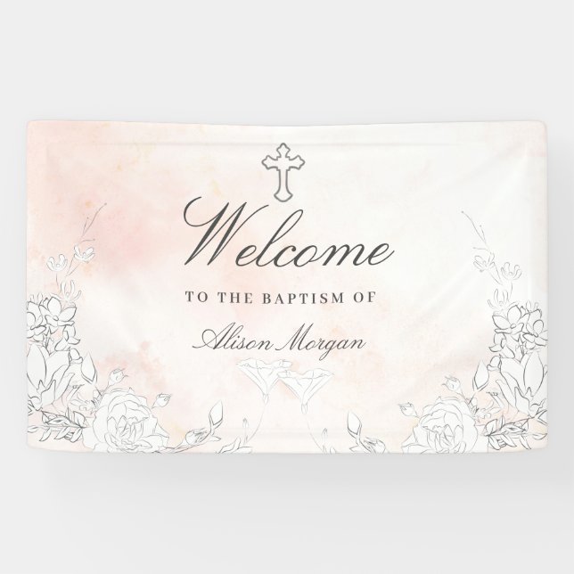 Subtle Blush Floral Baptism Welcome Banner (Horizontal)