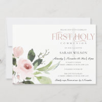 SUBTLE  BLUSH PINK ROSE FLORA FIRST HOLY COMMUNION