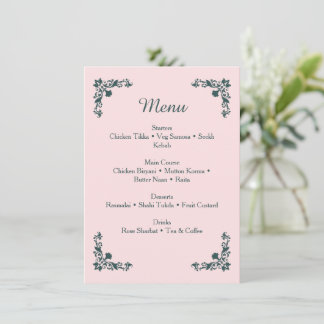 Subtle Blush & Slate Grey Floral Dinner Menu