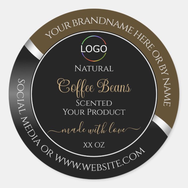 Subtle Brown Black Wavy Silver Logo Product Labels (Front)