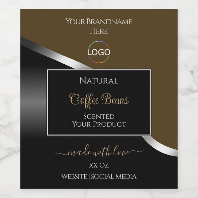 Subtle Brown Black Wavy Silver Logo Product Labels (Single Label)